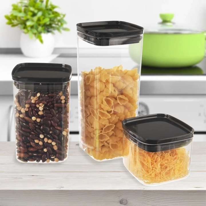 Pojemnik na produkty sypkie z pokrywką i uszczelką kwadratowy 1,4 l