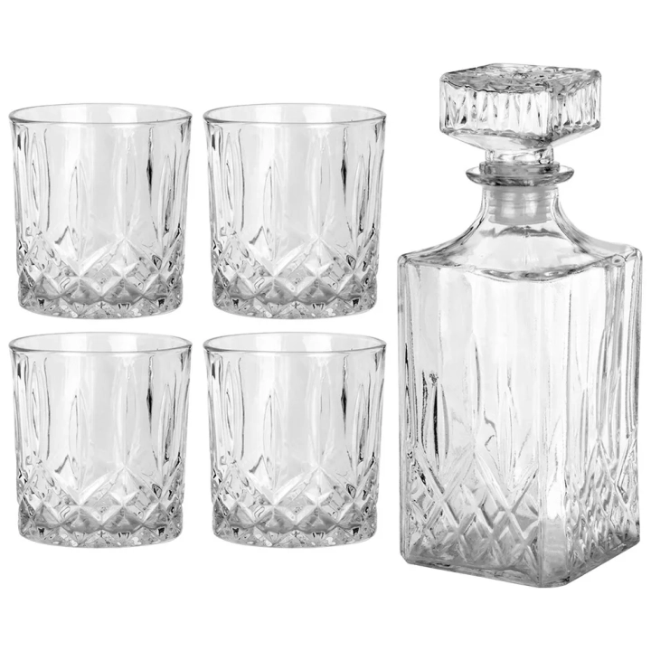 Karafka i szklanki do whisky szklane 900 ml + 4x300 ml 5 el.
