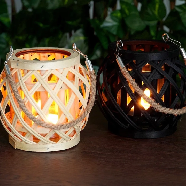 Lampion na świeczkę bambusowy czarny 14,5x14 cm