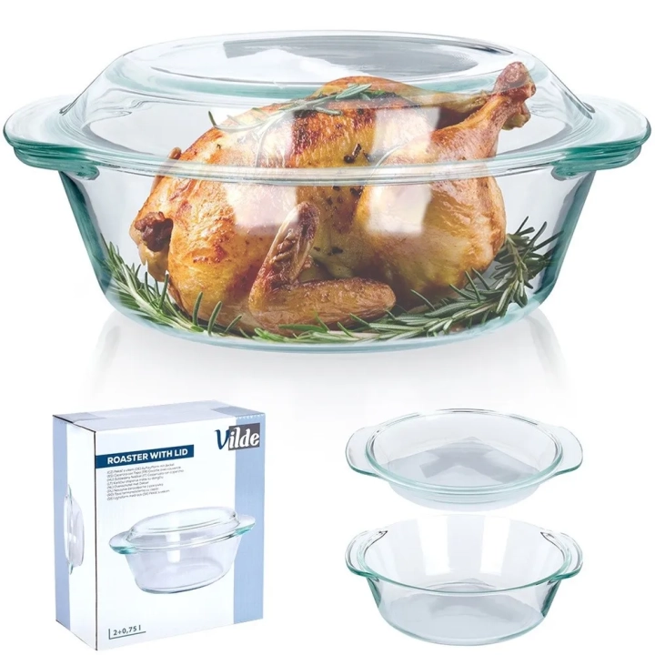 Naczynie żaroodporne z pokrywką szklane 2 l+750 ml