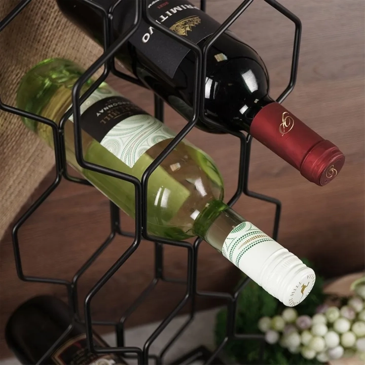 Stojak na wino metalowy czarny 8 butelek 23x48 cm