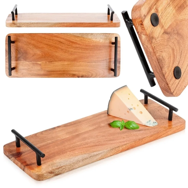 Taca do serwowania drewniana z uchwytami 40x15,5 cm