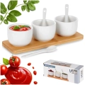 Miseczki na przekąski z łyżeczkami ceramiczne białe 90 ml 7 el.