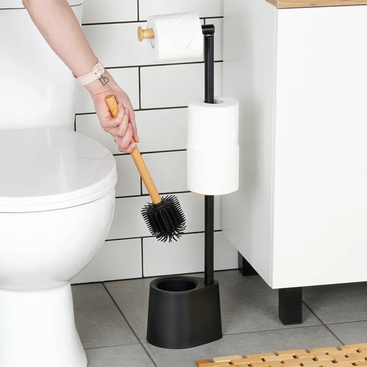 Stojak na papier toaletowy ze szczotką czarny 66 cm