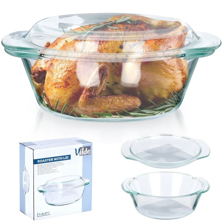 Naczynie żaroodporne z pokrywką szklane 1 l+270 ml