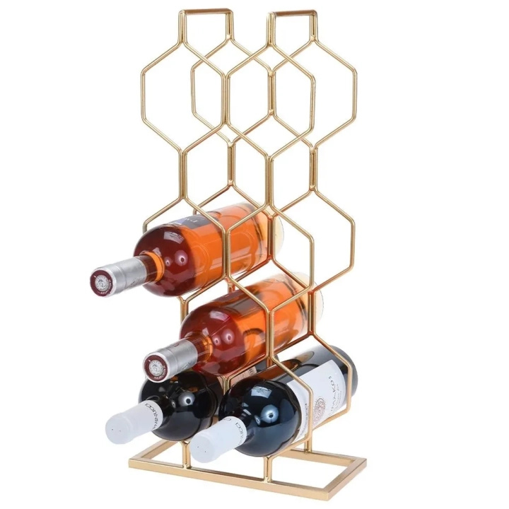 Stojak na wino metalowy złoty 8 butelek 23x48 cm