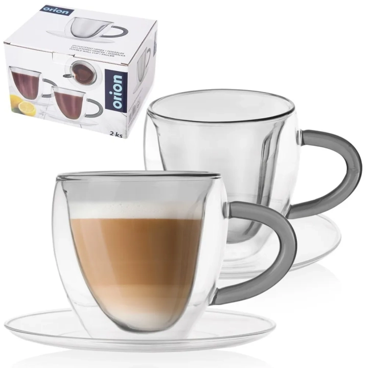 Filiżanki termiczne ze spodkiem z podwójną ścianką do kawy i herbaty DOUBLE 160 ml 2 szt.