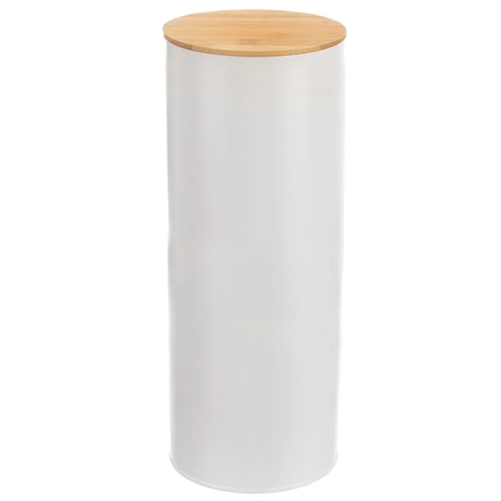 Pojemnik na żywność metalowy biały z bambusową pokrywką WHITELINE 28,5 cm