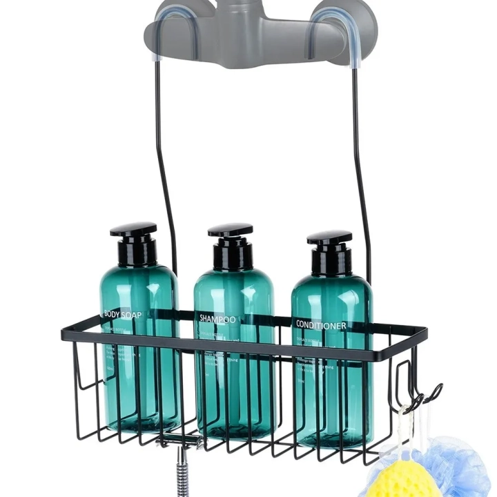 Półka pod prysznic zawieszana metalowa czarna 33,5x12,5x38 cm