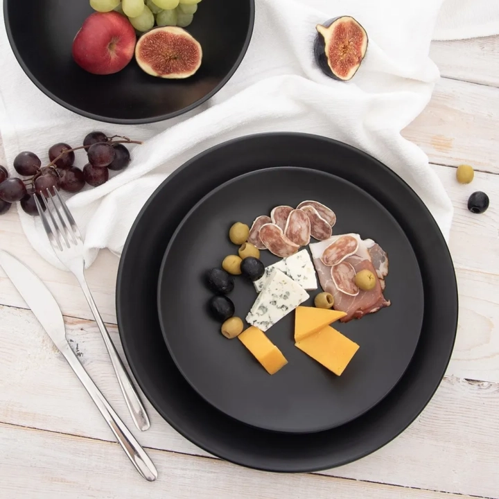 Talerz obiadowy płytki ceramiczny czarny 27 cm