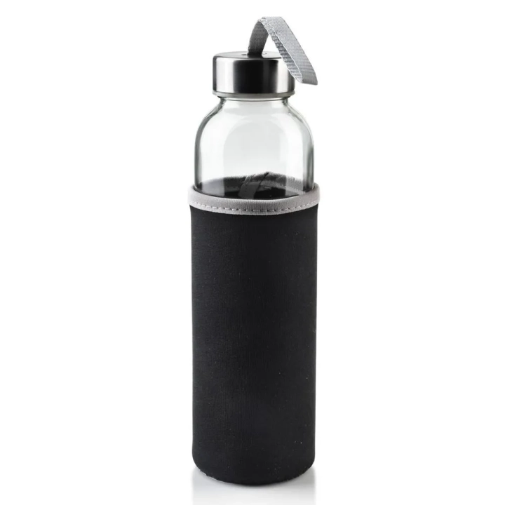 Butelka na wodę szklana z pokrowcem czarna 490 ml