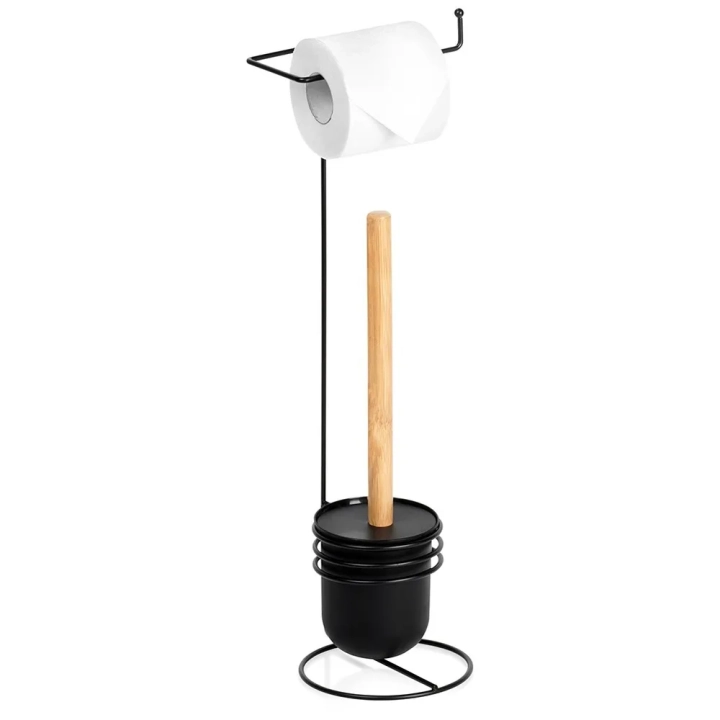 Stojak na papier toaletowy ze szczotką czarny 53 cm
