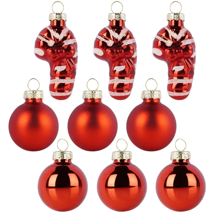 Bombki choinkowe szklane czerwone 3 cm 9 szt.