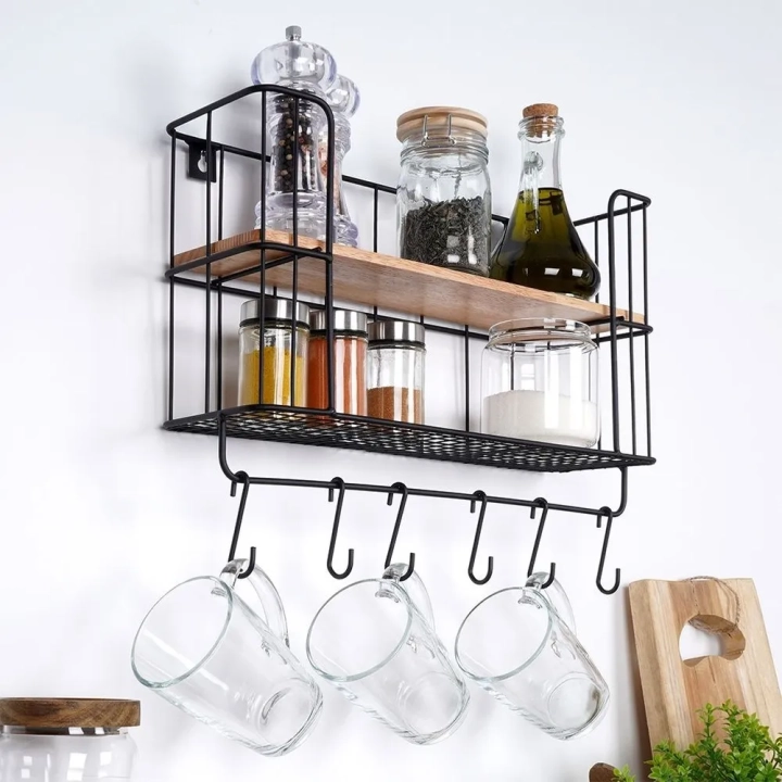 Półka kuchenna metalowa z wieszakami 41x12x25,5 cm