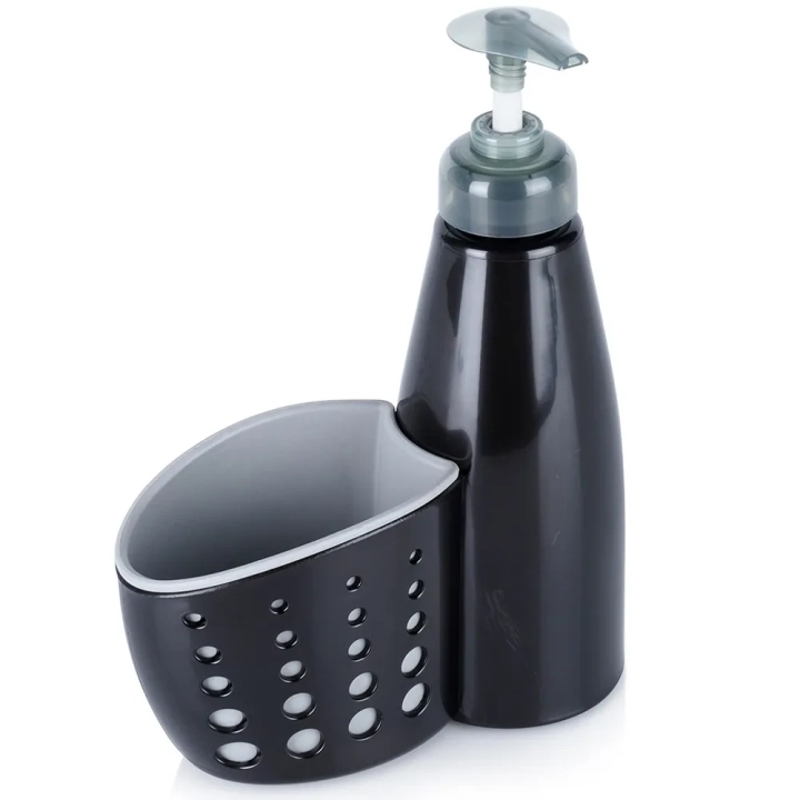 Dozownik płynu do naczyń z pojemnikiem na gąbkę czarny 370 ml