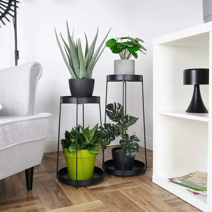Kwietnik metalowy czarny 2-poziomowy 46 / 58 cm 2 szt.