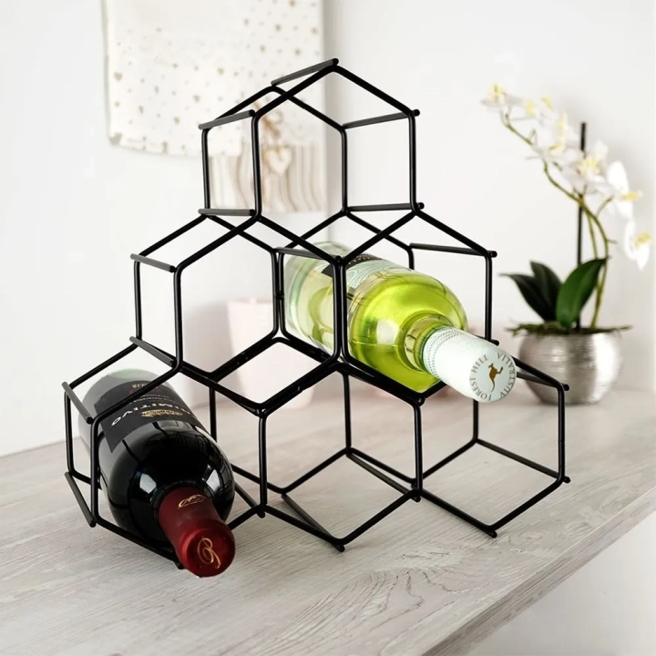 Stojak na wino metalowy czarny 6 butelek 29,5x28,5 cm