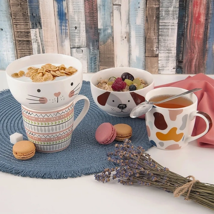 Kubek z miseczką dla dziecka porcelanowy kot 2 el.