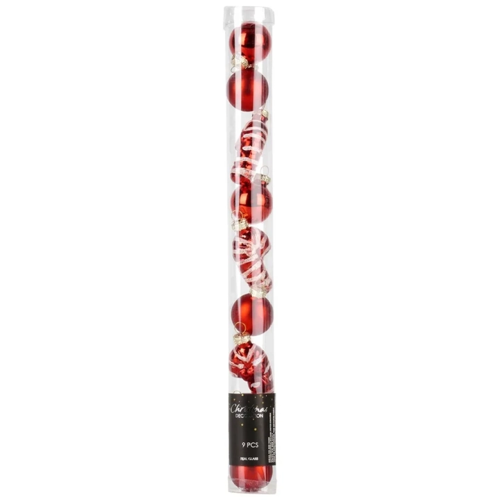 Bombki choinkowe szklane czerwone 3 cm 9 szt.