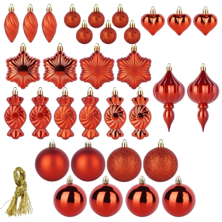 Bombki choinkowe nietłukące czerwone 3-11,5 cm 32 szt.