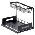 Półka kuchenna z wysuwaną szufladą dwupoziomowa metalowa czarna 36x27x28,5 cm
