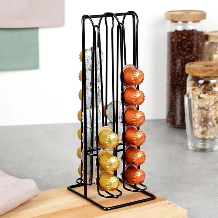 Stojak na kapsułki do kawy Nespresso metalowy czarny 30 cm