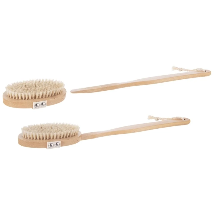 Szczotka do masażu drewniana 2w1 na sucho i do kąpieli 42 cm