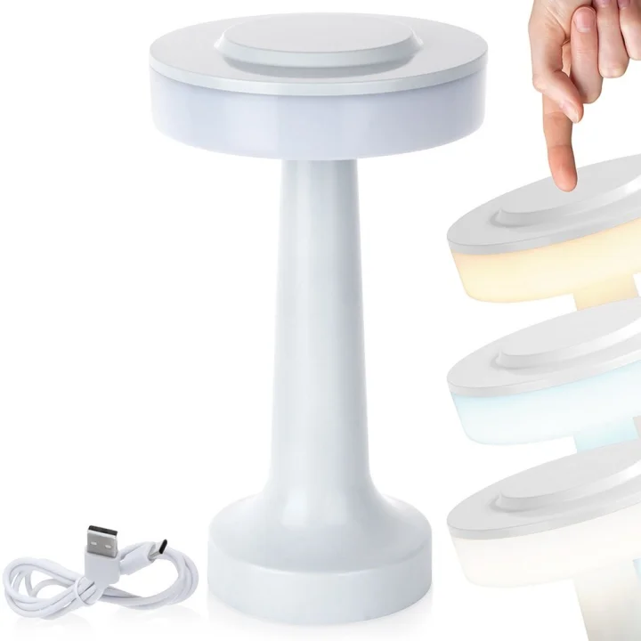 Lampka stołowa LED biała bezprzewodowa 3 tryby świecenia 21 cm