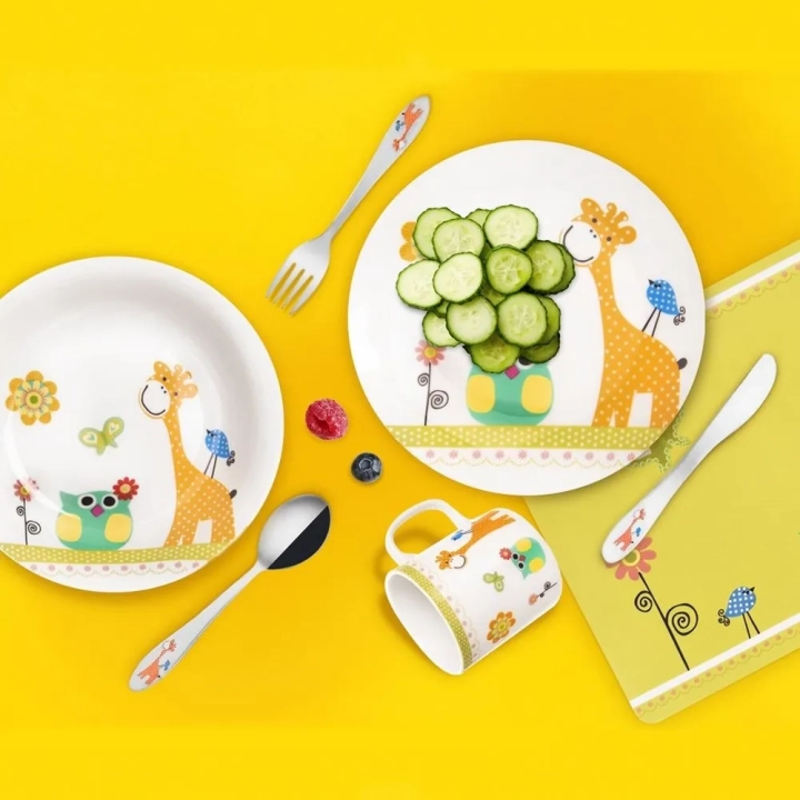 Zestaw śniadaniowy dziecięcy porcelanowy ŻYRAFA 3 el.