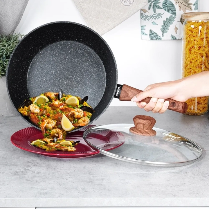 Patelnia granitowa ze szklaną pokrywką BLACK&WOOD 28 cm, 3,5 l