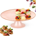 Patera na tort na nóżce szklana różowa 21 cm