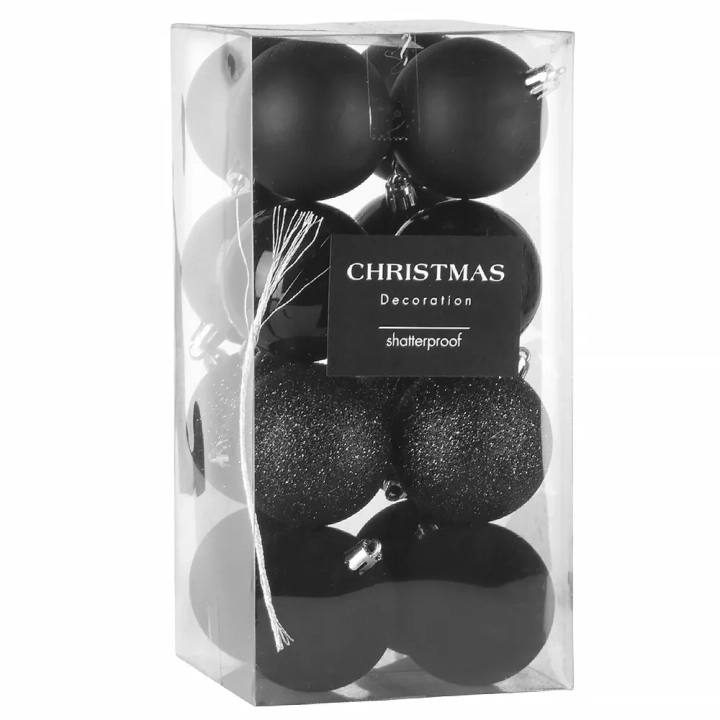 Bombki choinkowe nietłukące czarne 6 cm 16 szt.