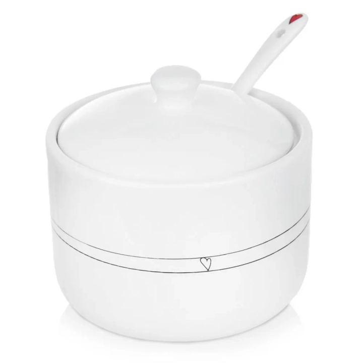 Cukierniczka z łyżeczką ceramiczna biała SERCE 300 ml