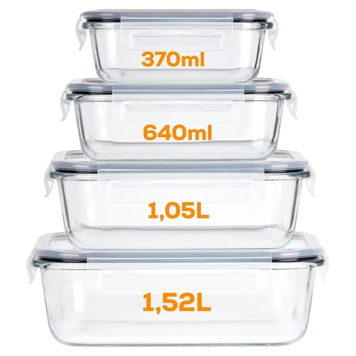 Pojemniki na żywność szklane z pokrywką i uszczelką 4 szt.
