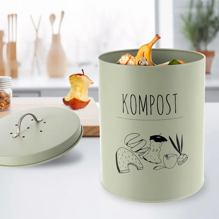 Kompostownik kuchenny z filtrem węglowym metalowy zielony GREENISH 8 l