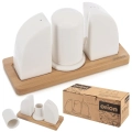Solniczka i pieprzniczka porcelanowa ze stojakiem WHITELINE 4 el.