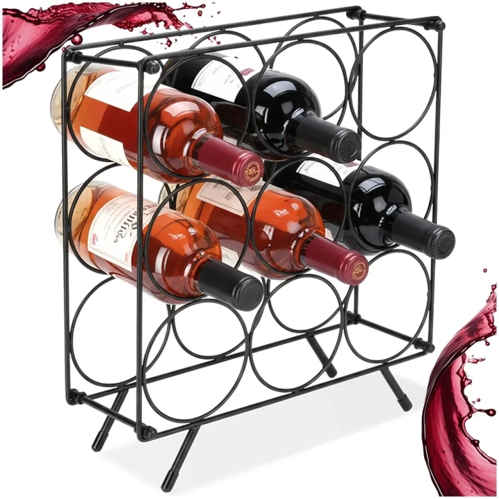 Stojak na wino metalowy czarny 9 butelek