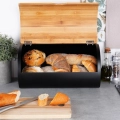 Chlebak stalowy drewniany czarny 38x24x20 cm