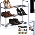 Regał na buty metalowy czarny 3-poziomowy 63x28x60 cm