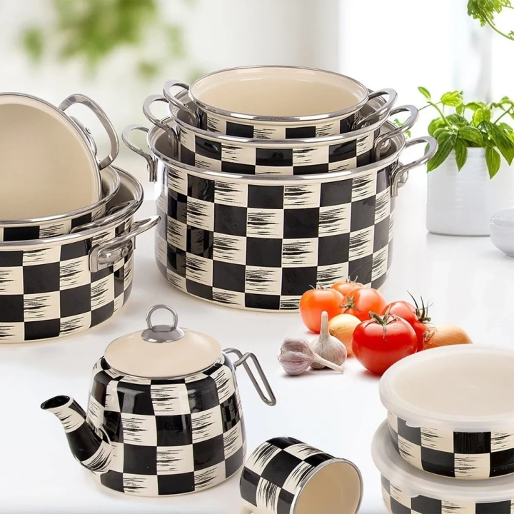 Garnek emaliowany SZACHOWNICA 18 cm, 2 l