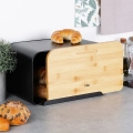 Chlebak metalowy z deską bambusową czarny 35x22x20,5 cm