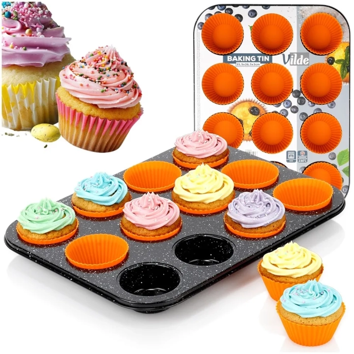 Forma do muffinek granitowa z foremkami silikonowymi 13 el.