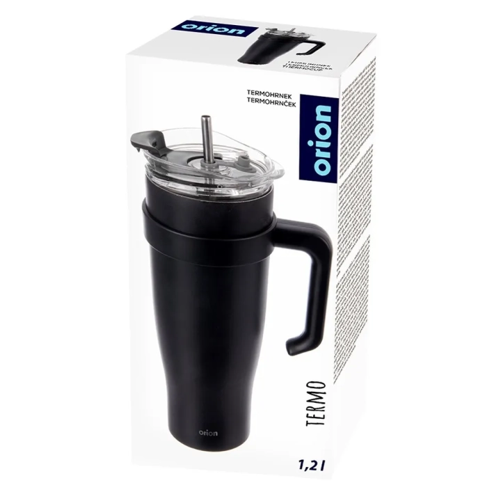 Kubek termiczny stalowy czarny z uchwytem TERMO 1,2 l