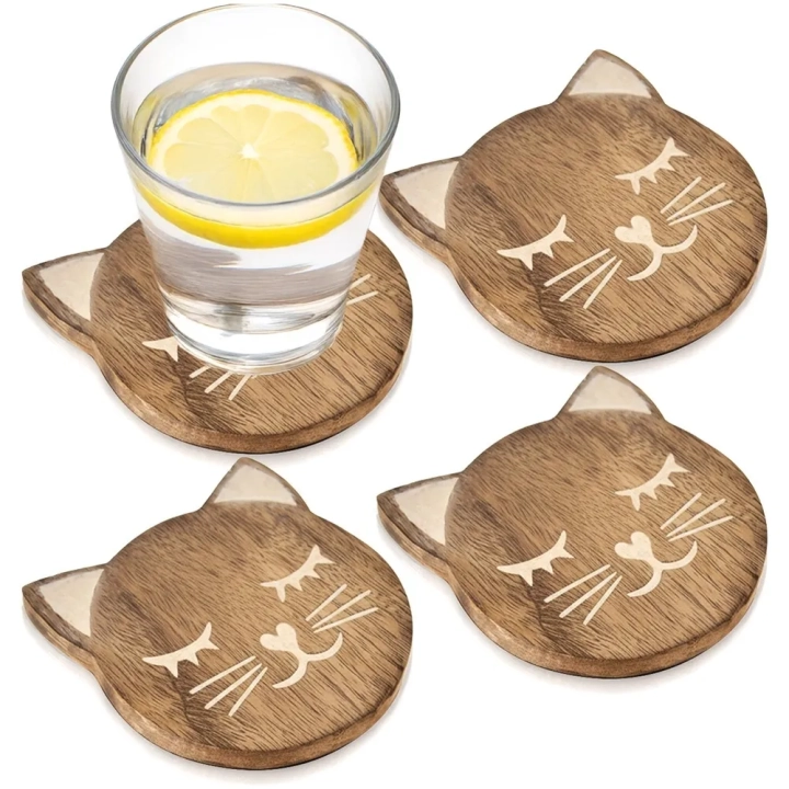 Podstawki pod kubek drewniane MANGO 10x11cm 4 szt.