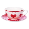 Dzbanek z filiżanką do herbaty porcelanowy serca TECKA 3 el.
