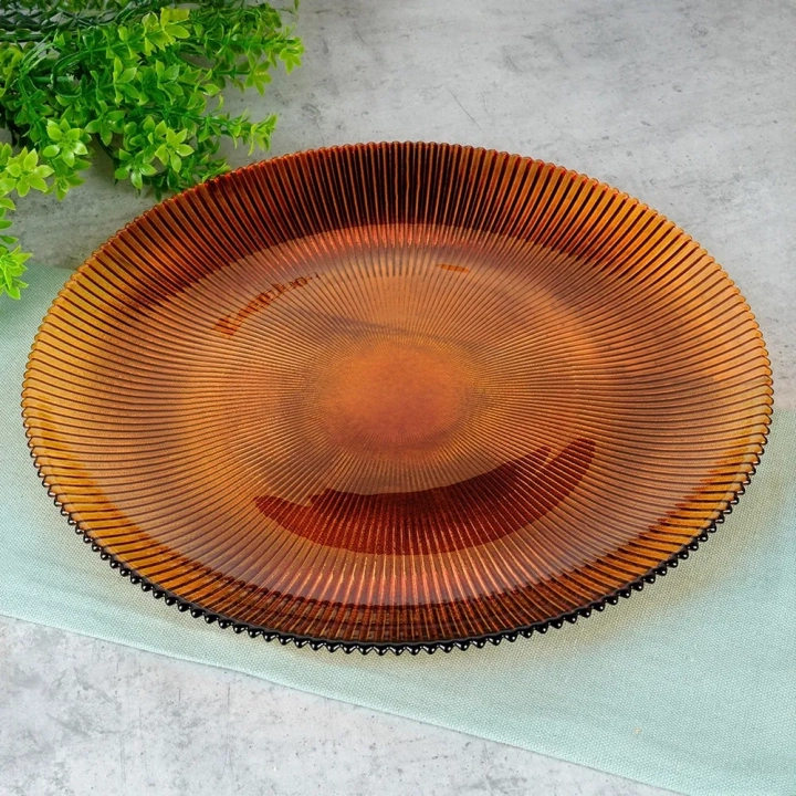 Talerz obiadowy płytki szklany bursztynowy 28 cm