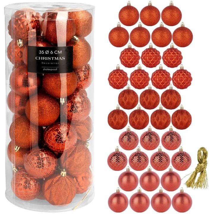 Bombki choinkowe nietłukące czerwone 6 cm 35 szt.