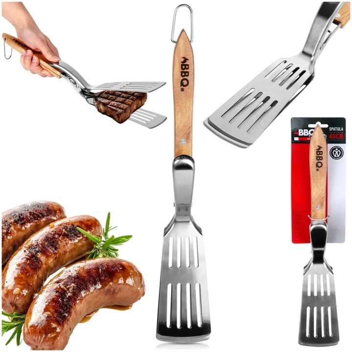 Łopatka do grilla i szczypce 2w1 stalowa 40 cm