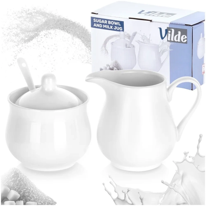 Cukierniczka i mlecznik porcelanowe białe 3 el.