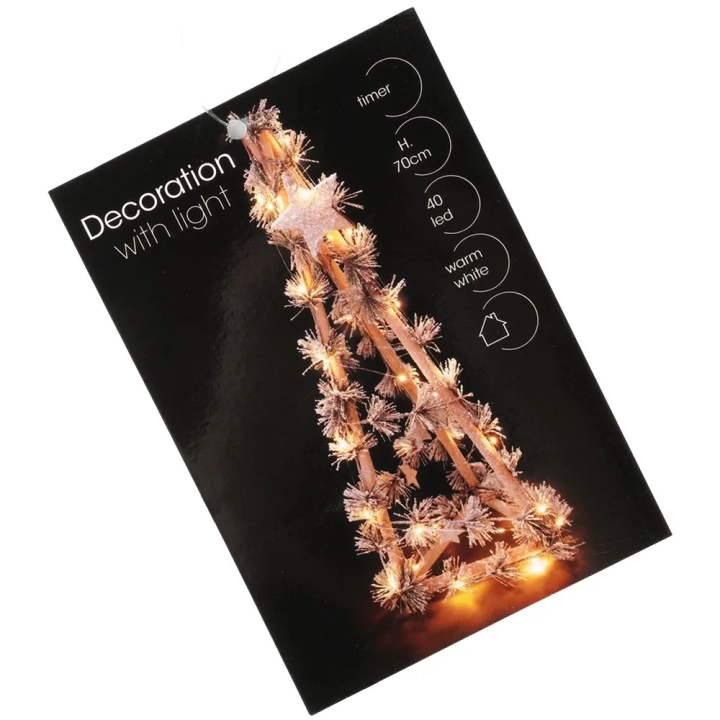 Choinka świecąca stożek drewniana 68 cm